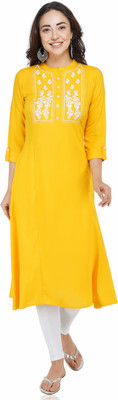 Royansh Women Embroidered A-line Kurta(Yellow)
