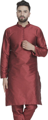 B BEN Men Self Design Straight Kurta(Maroon)