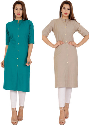 Rimeline Women Solid Frontslit Kurta(Multicolor)