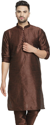 B BEN Men Self Design Straight Kurta(Brown)