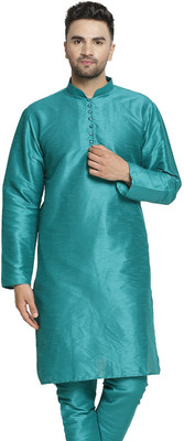 B BEN Men Self Design Straight Kurta(Green)