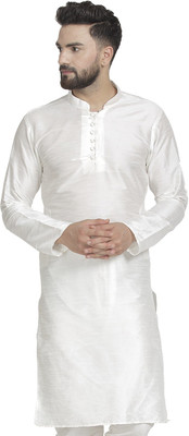 B BEN Men Self Design Straight Kurta(White)