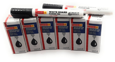 Kokuyo Camlin CAMLIN WHITE BOARD MARKER INK BLACK (SET OF 6) WITH 2 BLACK MARKER(Set of 6, Black)