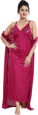 Classic Art Women Nighty with Robe(Pink)