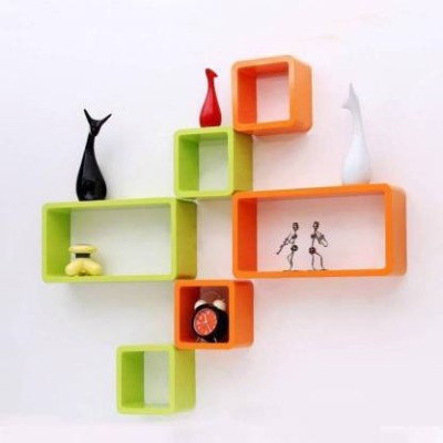 Smartcart Wooden, MDF (Medium Density Fiber) Wall Shelf(Number of Shelves - 6, Orange, Green)