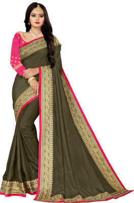 BHAKTI BHUSHAN CREATION Solid/Plain Bollywood Silk Blend Saree(Pink, Light Green)
