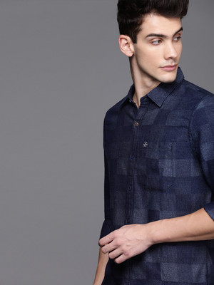 WROGN Men Checkered Casual Dark Blue Shirt