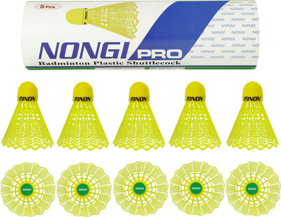 Nongi Pro Yellow Colored cork Plastic Shuttle  - Yellow(Medium, 77, Pack of 5)