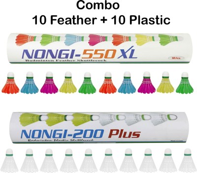 Nongi 550XL Combo Feather and Plastic Shuttle  - White, Multicolor(Medium, 77, Pack of 20)