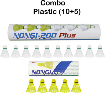 Nongi PRO combo Plastic Shuttle  - White, Yellow(Medium, 77, Pack of 15)