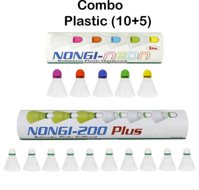 Nongi NEON Combo Plastic Shuttle  - Multicolor, White(Medium, 77, Pack of 15)