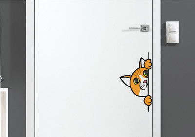 SUDARSHAN DESIGNS 51 cm Littile Cat Hiding Wall Sticker Door,Window Decal Standard Size - 28Cm X 51Cm Color - Self Adhesive Sticker(Pack of 1)