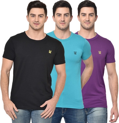 MACK JONNEY Solid Men Round Neck Multicolor T-Shirt