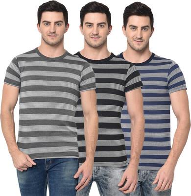 MACK JONNEY Striped Men Round Neck Multicolor T-Shirt