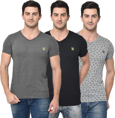 MACK JONNEY Solid Men V Neck Multicolor T-Shirt