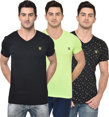 MACK JONNEY Solid Men V Neck Multicolor T-Shirt