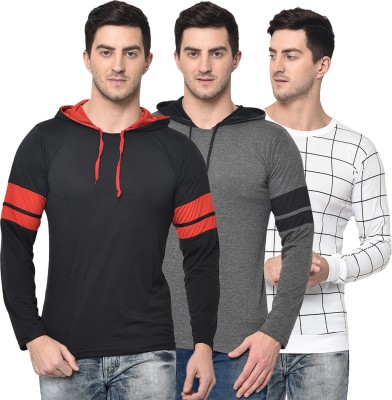 VIMAL JONNEY Solid Men Hooded Neck Multicolor T-Shirt