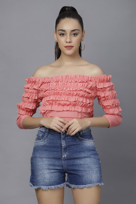 DARZI Casual 3/4 Sleeve Solid Women Pink Top