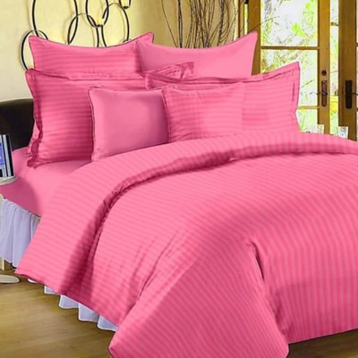 Texlux Cotton King Flat 250 TC Striped Bedsheet(Pack of 1, Pink)