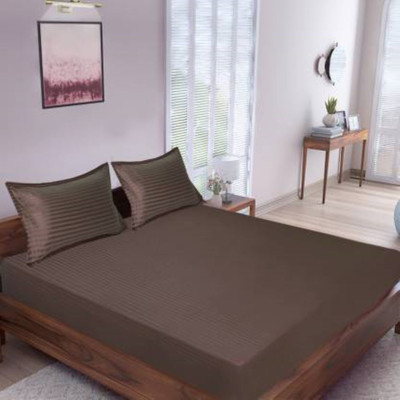 Texlux Cotton Single Flat 250 TC Striped Bedsheet(Pack of 1, Brown)