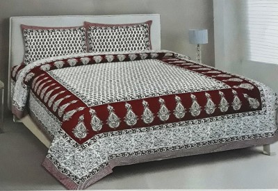 Fantazy 300 TC Cotton Double Jaipuri Prints Flat Bedsheet(Pack of 1, Marroon base)