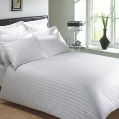 Texlux Cotton Single Flat 250 TC Striped Bedsheet(Pack of 1, White)