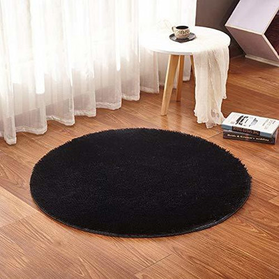 MY HOME Black Polyester Area Rug(2 ft,  X 2 ft, Oval)