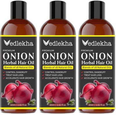 Vedlekha ONION Herbal Hair oil- Blend of 18 Natural Oils-60ML-Packof-3-Bottle-(180ml) Hair Oil(180 ml)