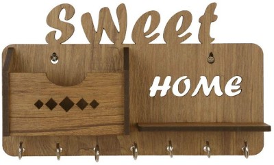 Arpita Crafts Sweet Home Wall Decor Stylish Wood Key Holder(7 Hooks, Beige)