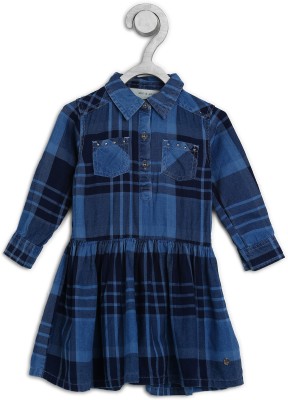 Gini Jony Girls MidiKnee Length Casual DressDark Blue Roll-up Sleeve