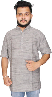 DESHBANDHU KHADI Men Woven Design Straight Kurta(Grey)
