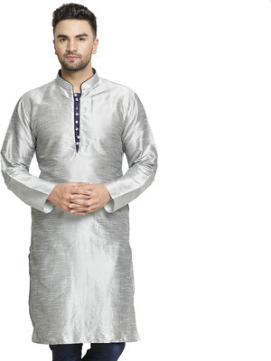 BEN COOPER Men Self Design Straight Kurta(Silver)