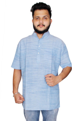 DESHBANDHU KHADI Men Woven Design Straight Kurta(Light Blue)