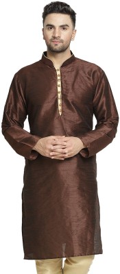 B BEN Men Solid Trail Cut Kurta(Brown)