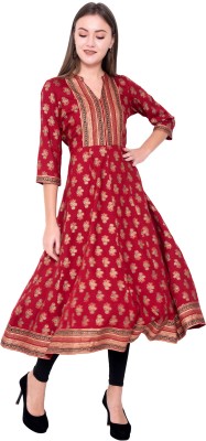 God Bless Women Paisley Anarkali Kurta(Maroon)