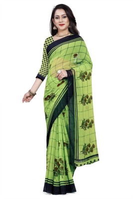 RUNAYA NX Floral Print Bollywood Georgette Saree(Light Green)