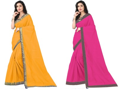 Suali Solid/Plain Daily Wear Art Silk Saree(Pack of 2, Pink, Yellow)