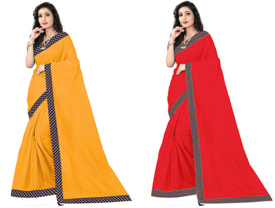 Divastri Solid/Plain Bollywood Art Silk Saree(Red, Yellow)