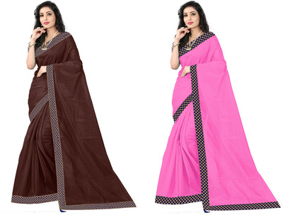 Divastri Solid/Plain Bollywood Art Silk Saree(Pack of 2, Brown, Pink)