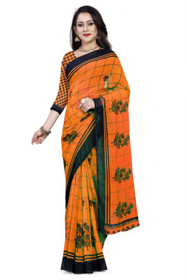 Vimalnath Synthetics Checkered Bollywood Georgette Saree(Orange)