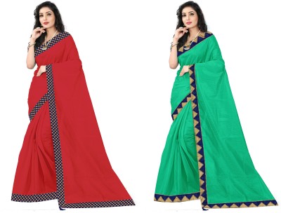 Saadhvi Solid/Plain Daily Wear Art Silk Saree(Pack of 2, Red, Green)