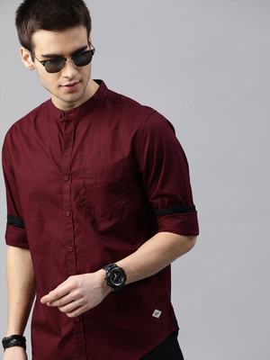 Roadster Men Self Design Casual Maroon Shirt