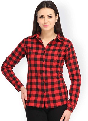 SAMAN FASHION WEAR Women Checkered Casual Red Shirt