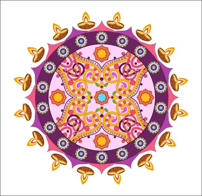 wildartcreation 23 cm Rangoli Stickers For Diwali Special - apply them on your floor( 23 Cm X 23 Cm) Self Adhesive Sticker(Pack of 1)