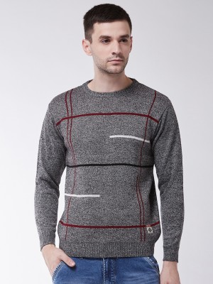 Sweven Striped Round Neck Casual Men Grey Sweater