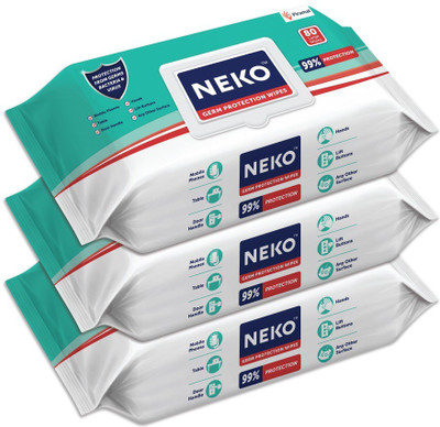 NEKO Germ Protection Wipes for Multi-surfaces | Large (200 mm X 200 mm) - Lid Pack(240 Wipes)