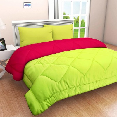 Comfowell Solid Single Comforter for  Mild Winter(Poly Cotton, Parrot green & Pink)