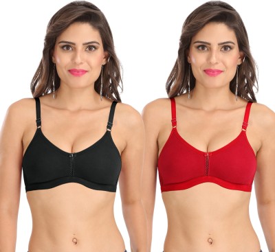 SONA M1020 Women T-Shirt Non Padded Bra(Red, Black)