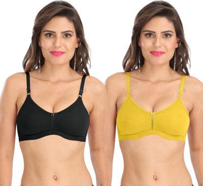 SONA M1020 Women T-Shirt Non Padded Bra(Black, Yellow)