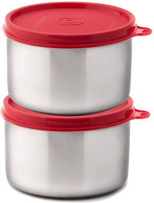 Signoraware Steel Utility Container  - 1 L(Pack of 2, Red, Silver)